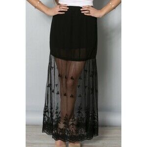 Women's M Maxi Skirt Sheer See Through Whimsical Mesh Sexy Gothic Punk Glam